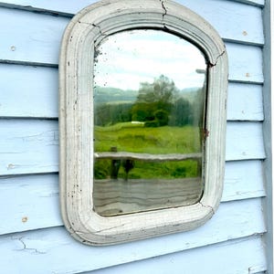Antique white wood frame mirror wavy glass farmhouse rounded top distressed mirror and frame