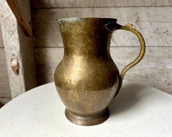 Farmhouse hammered brass pitcher flower vase handle primitive pitcher country kitchen deco