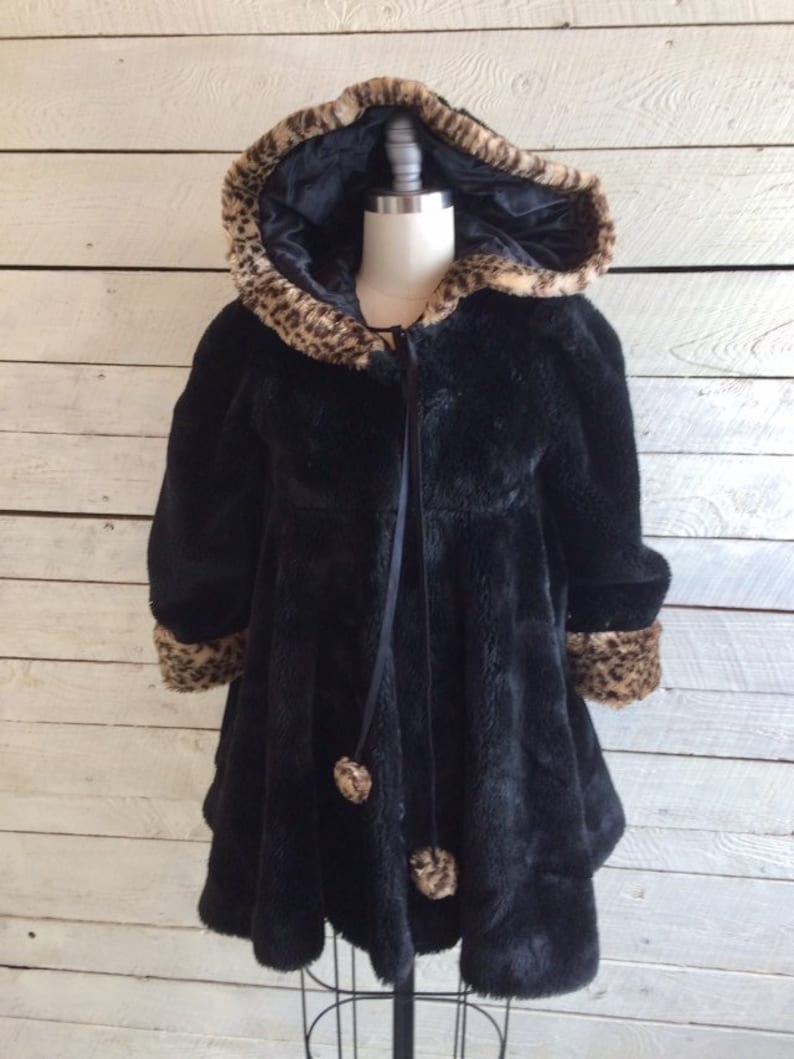 Neiman Marcus 70s Black Faux Fur Swing Coat Hood Animal - Etsy