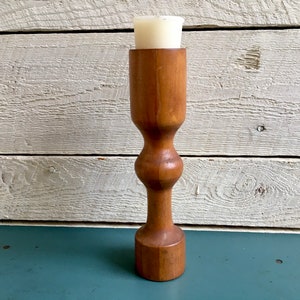 Wood candle holder - turned wood - candlestick - 60s - handmade