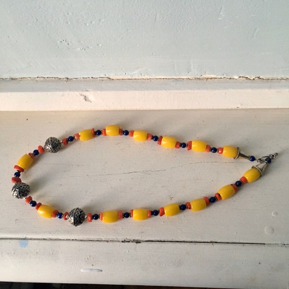 Ethnic yellow bead necklace - hippie necklace -bo… - image 10