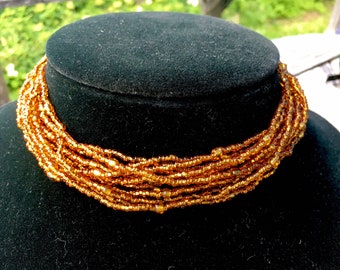 Golden bead multi strand choker necklace - boho - hippie -  jewelry - bead necklace - yellow