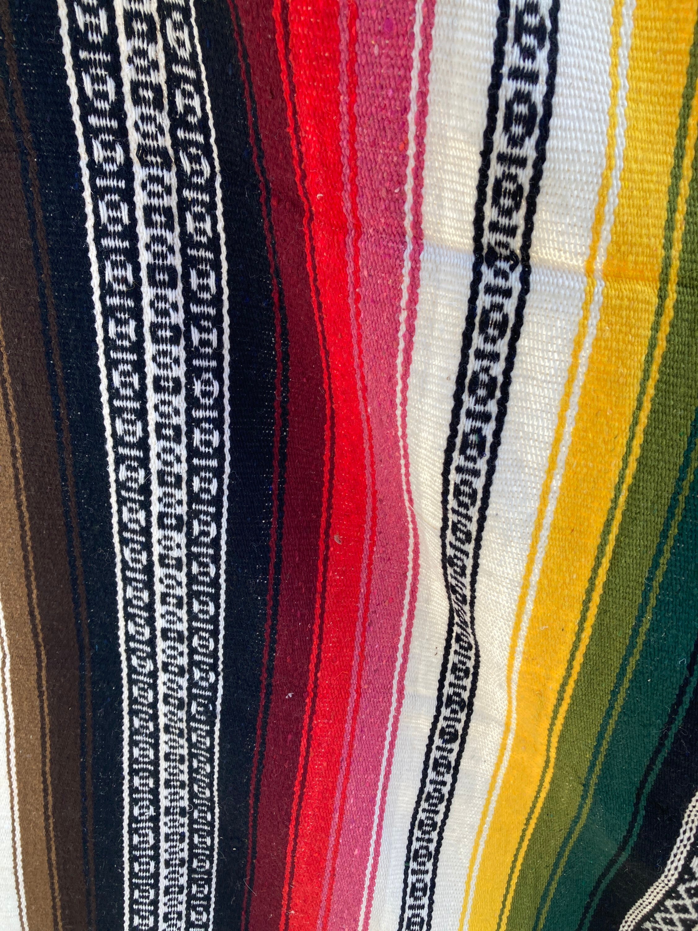 Mexican Blanket Rug Hand Woven Heavy Stripe Design - Blue Red
