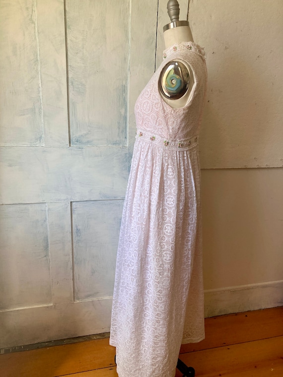 60s pink maxi dress sleeveless white lace overlay… - image 3