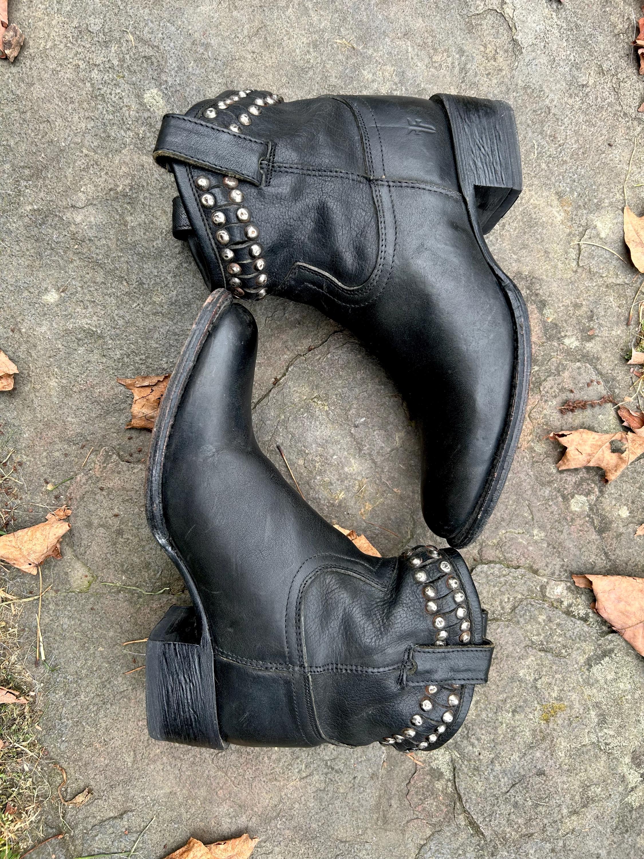 Frye Black Studded Leather Ankle Boots Frye Leather Studded Accents Combat Boots - Black Boots  main image 4
