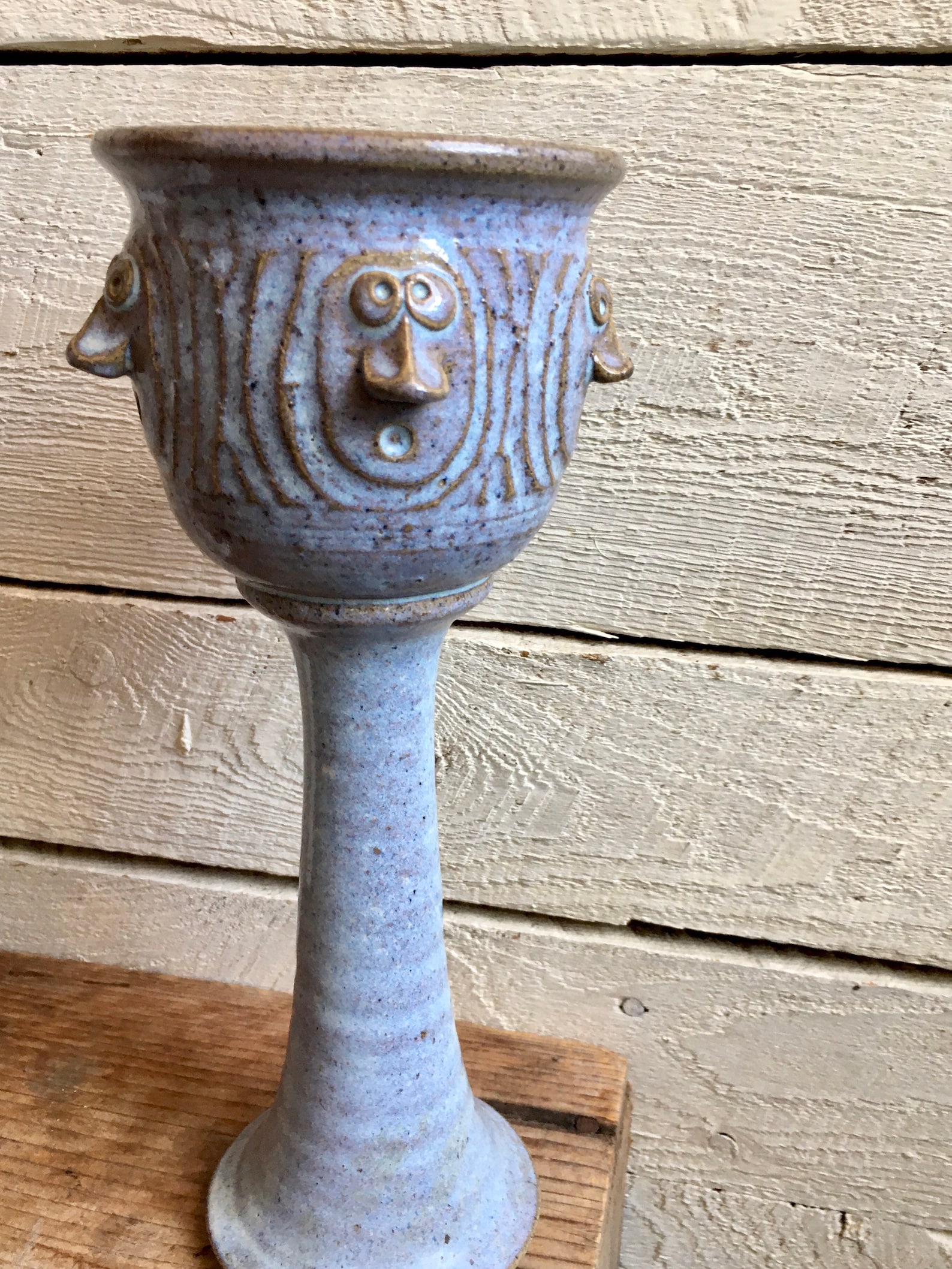 3 Stoneware goblets - whimsical - handmade - 70s - Bledsoe - tall goblets - 1970s