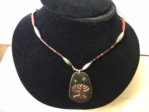 70s Handmade copper menorah on silver necklace - … - image 8