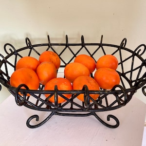 Cesta de alambre de hierro pesado negra, cesta de frutas, organizador de cocina, cesta de mesa de hierro