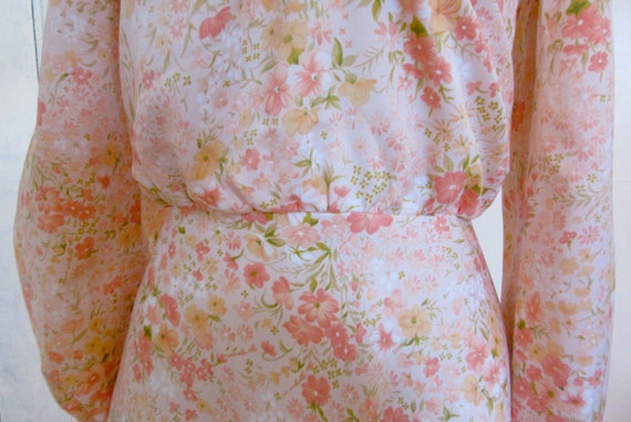 70s Floral Chiffon Maxi Dress - Long Sleeves - Lo… - image 5