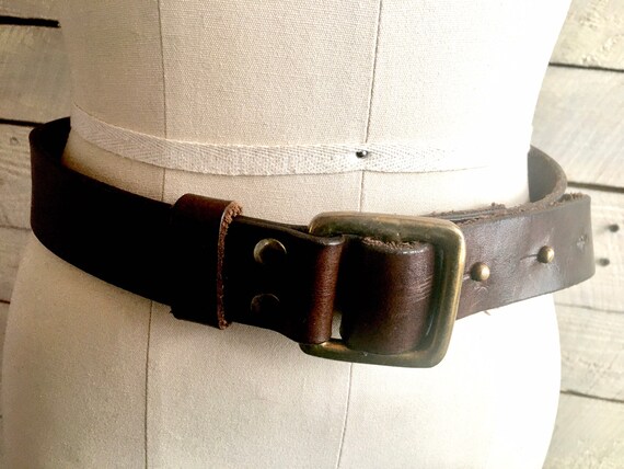 Brown leather belt - brass buckle - hippie - boho… - image 9