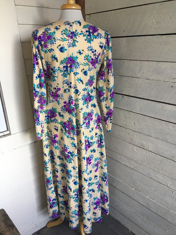 70s floral maxi dress - long sleeves - handmade -… - image 7