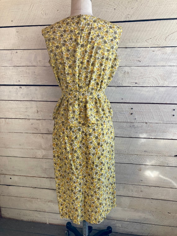 60s Yellow cotton floral print skirt tank jacket … - image 8