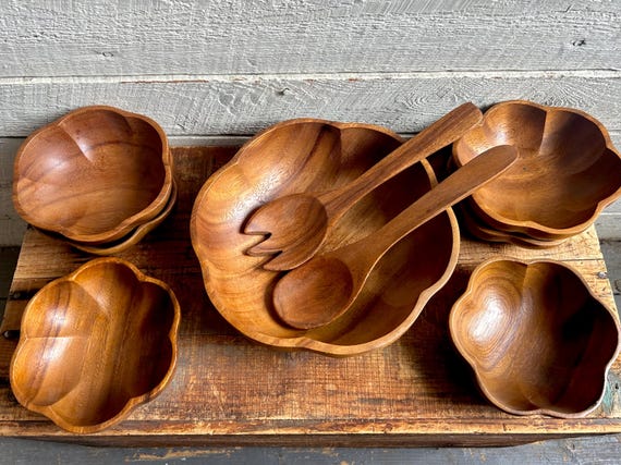 mid century walnut serving bowls set of 6 – 86 Vintage Vintage Wooden Bowl Set of 6 main image 2