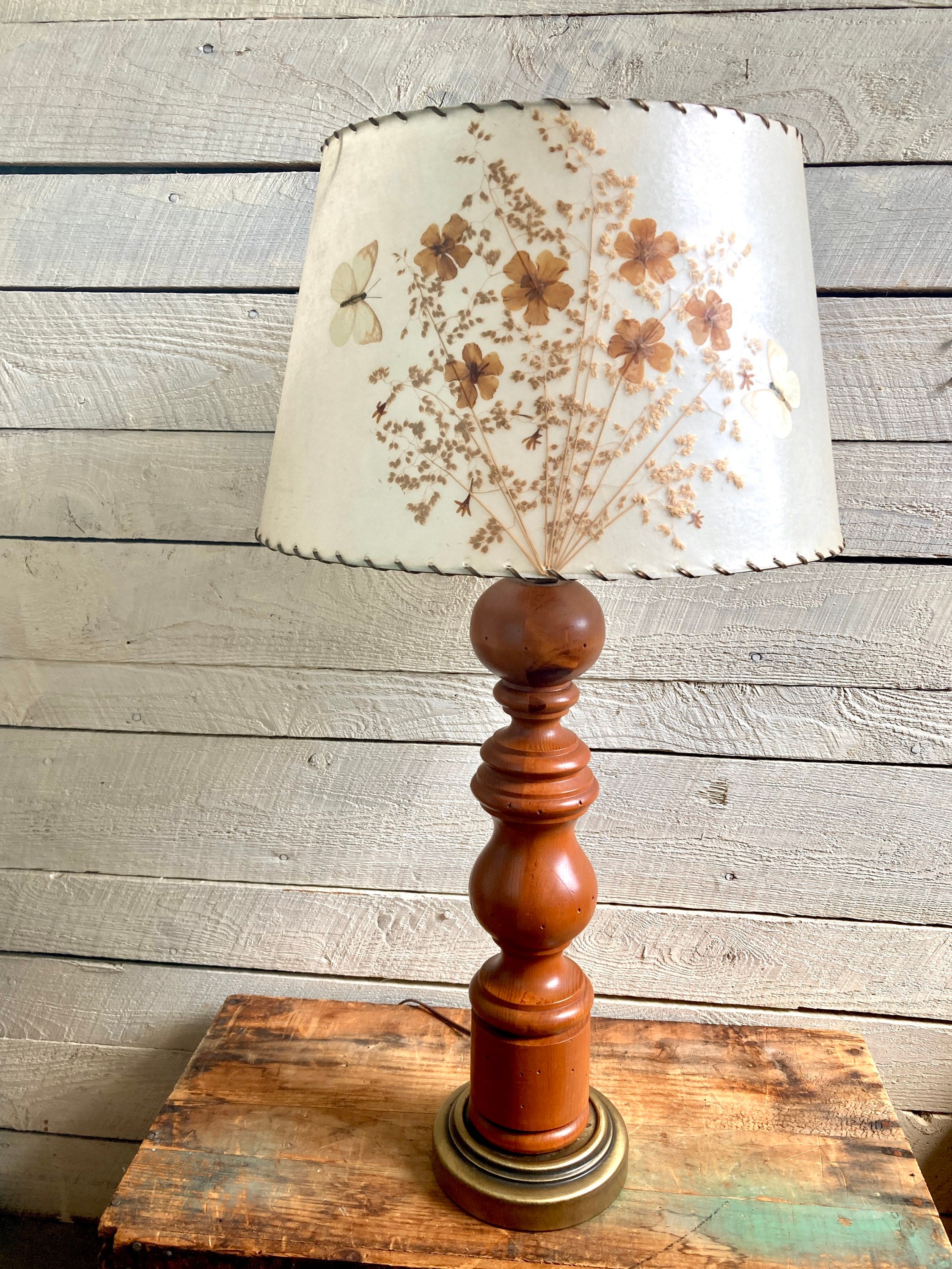 50s 60s Large Wood Lamp - Rustic Decor - Handmade - 1950s - Hand