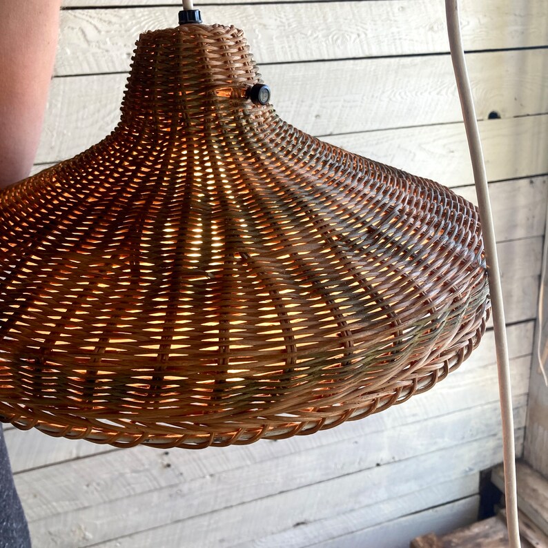 60s 70s Wicker Swag Ceiling Lamp Ceiling Hanging Light Tan and - Etsy