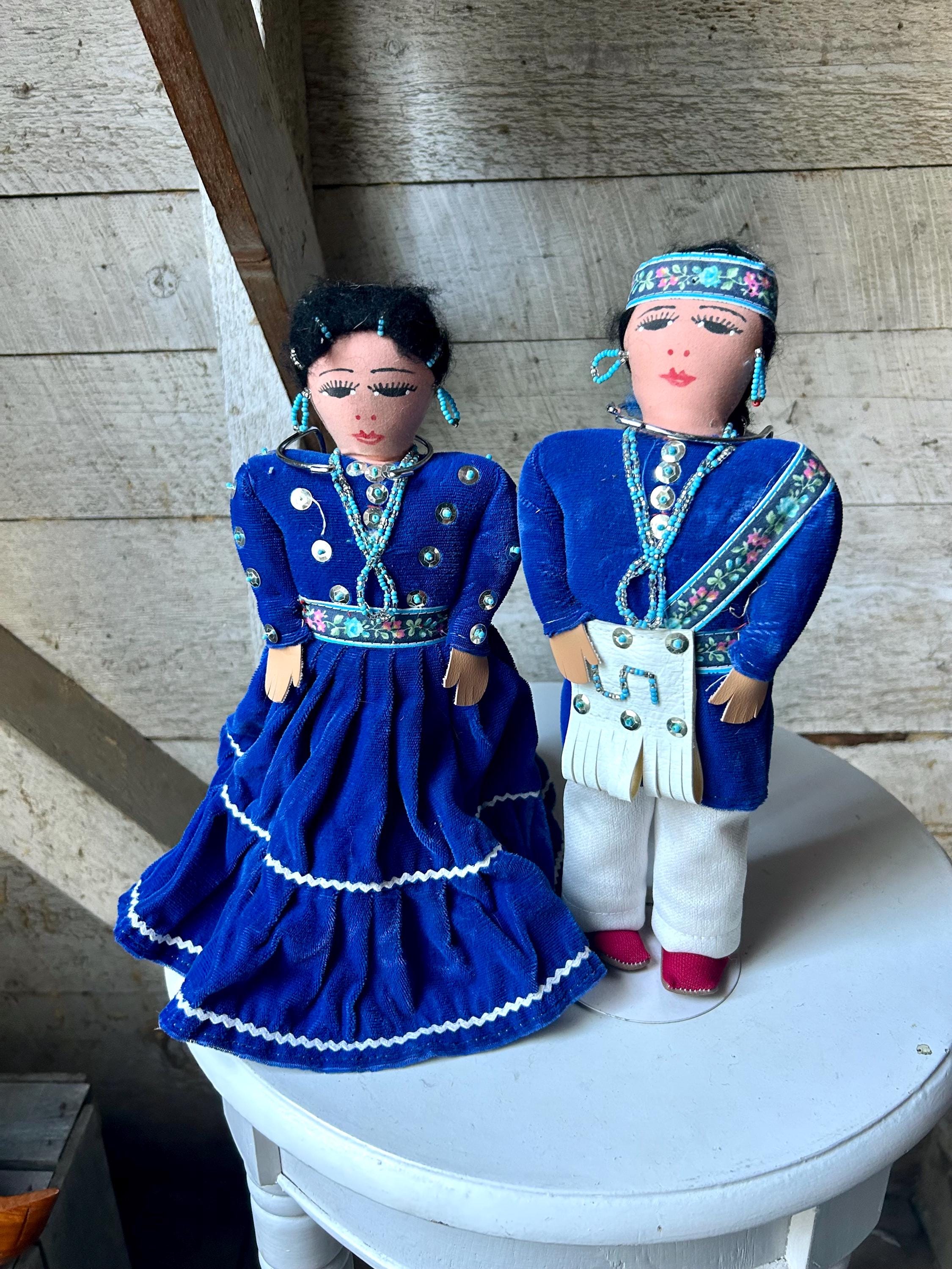 Vintage Pair of Navajo Folk Art Cloth Dolls - Man Woman Handmade Ethnic ...