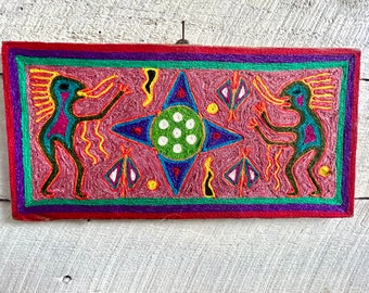 Huichol Indian yarn painting Mexican folk art wall art small thread painting