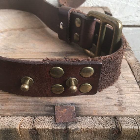 Brown leather belt - brass buckle - hippie - boho… - image 3