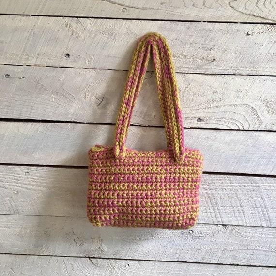 Crochet handbag - handmade - small bag - pink gre… - image 7