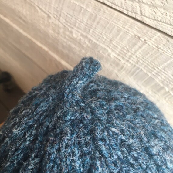 Hand knit wool hat - ribbed - blue green - handma… - image 9