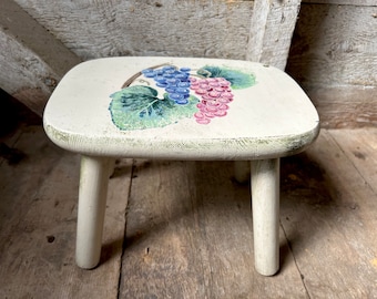 White hand painted wood stool - farmhouse - rustic - primitive step stool plant stand