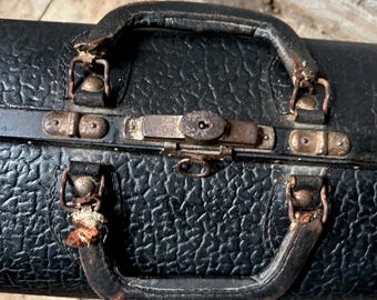 Antique Black Leather Walrus Embossed Texture Traveling Valise Bag