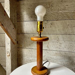 Wood mid century lamp - rustic - bobbin spool - vintage - 60s primitive - does not include shade