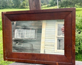 Antique mirror wood frame farmhouse rectangular very distressed mirror
