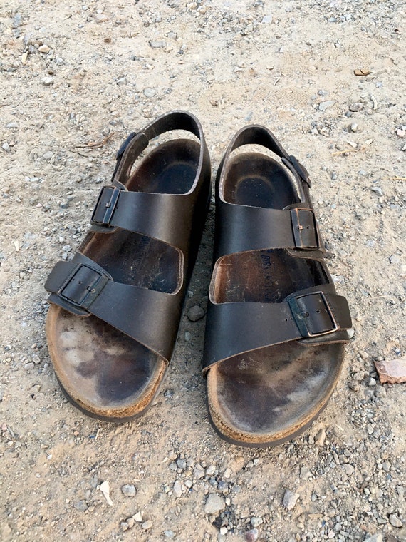 Birkenstock sandalen met 2 riemen bruin leer heren maat 44 - Etsy België