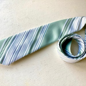 70s wide tie mint green white mens necktie mens stripes