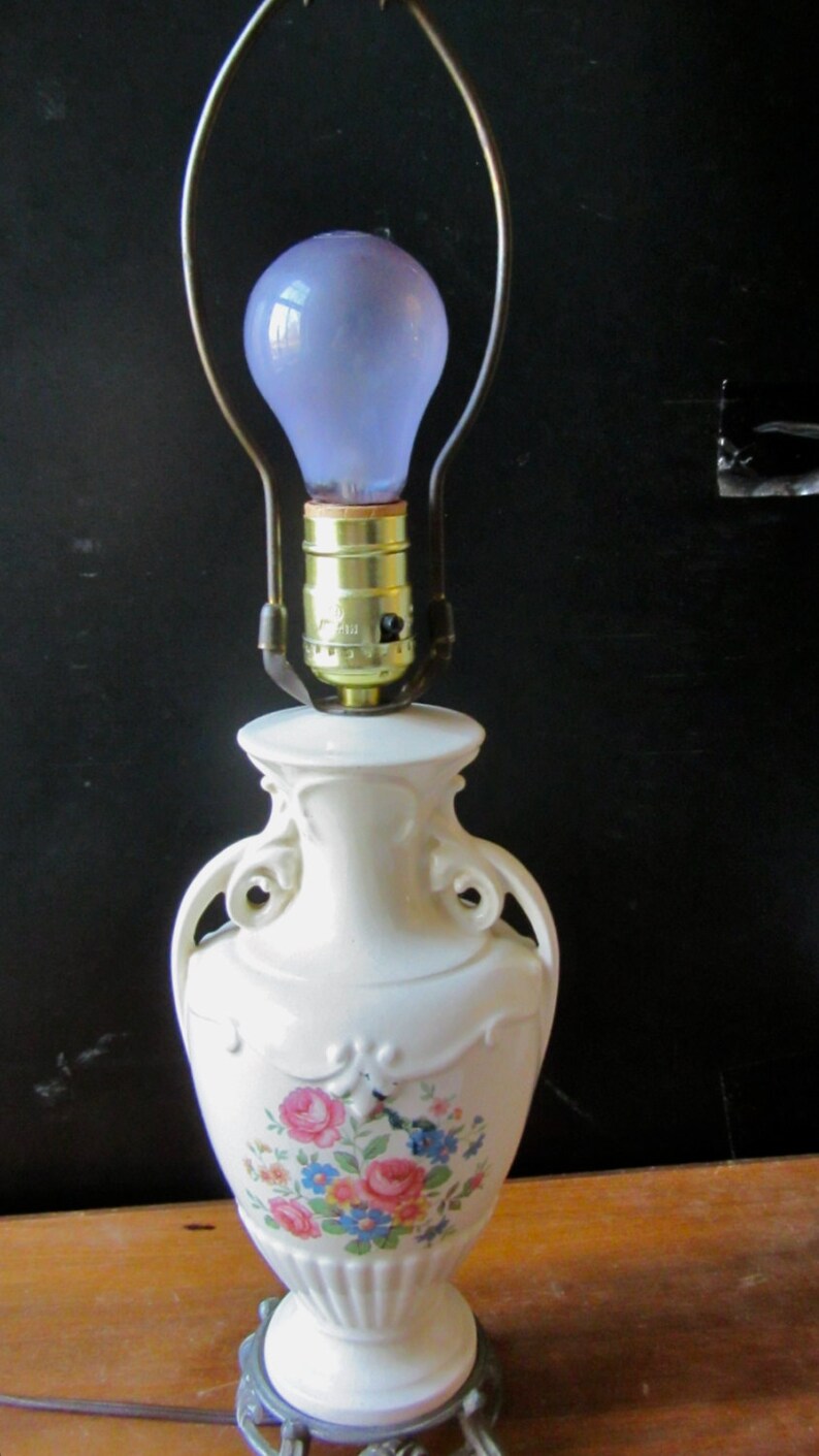 Ceramic Urn Lamp Floral Porcelain Lamp Metal Foot Etsy