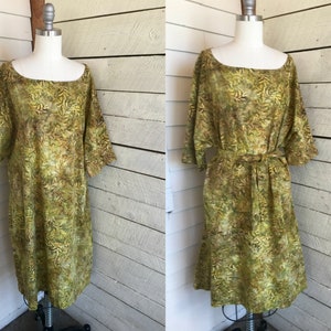 Green batik print loose cotton dress - mu mu - beach cover up - summer dress