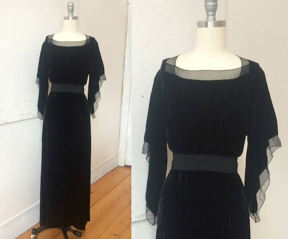 20s 30s Black Silk Velvet Formal Dress - Elegant … - image 1