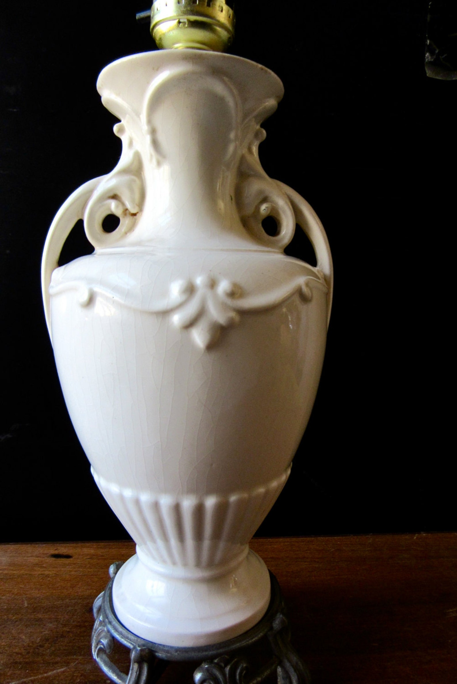 Ceramic Urn Lamp Floral Porcelain Lamp Metal Foot Etsy