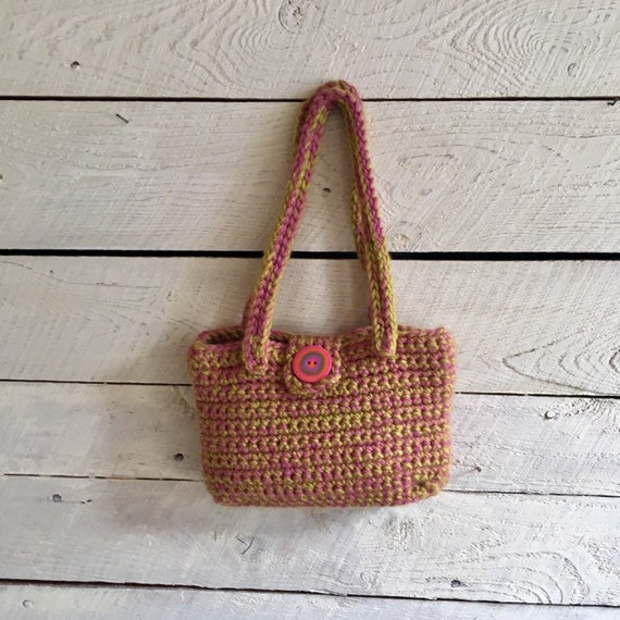 Crochet handbag - handmade - small bag - pink gre… - image 1