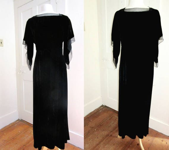 20s 30s Black Silk Velvet Formal Dress - Elegant … - image 9