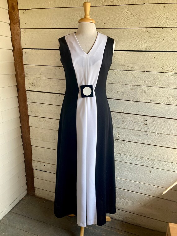 70s black white Maxi Dress - Prom dress Polyester… - image 3