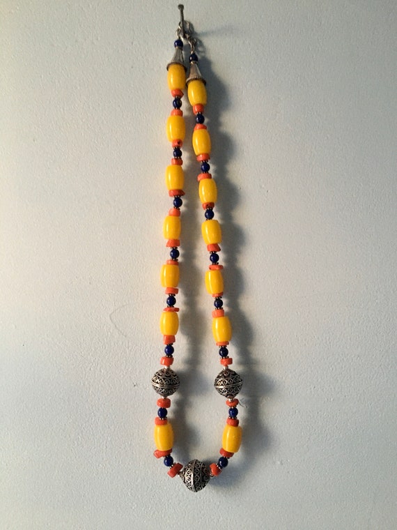 Ethnic yellow bead necklace - hippie necklace -bo… - image 3