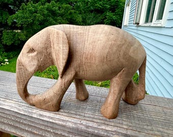 Wood elephant  - small elephant  hand carved elephant statue -