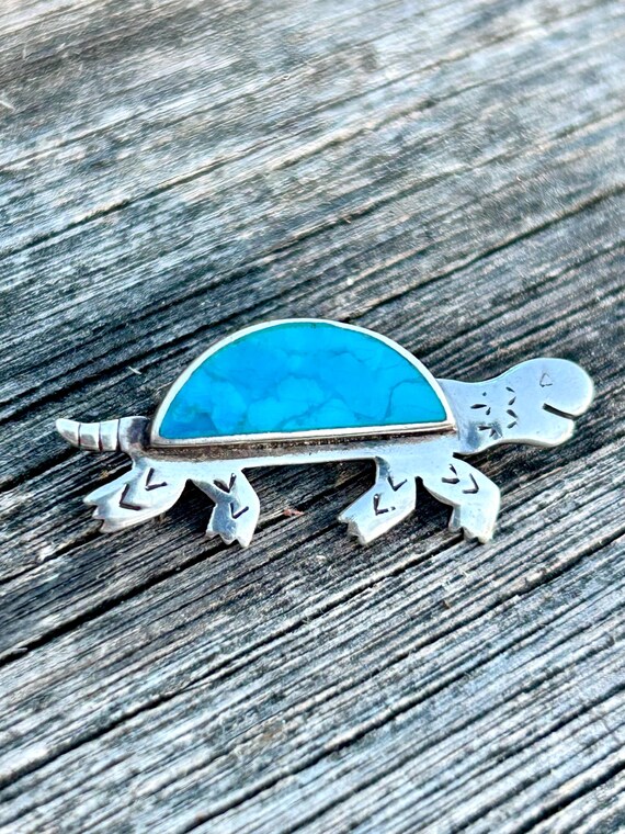 Zuni turtle turquoise sterling silver brooch sterling silver and blue turquoise Native American jewelry