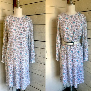 60s cotton floral shift long sleeves sheer lightweight dress handmade