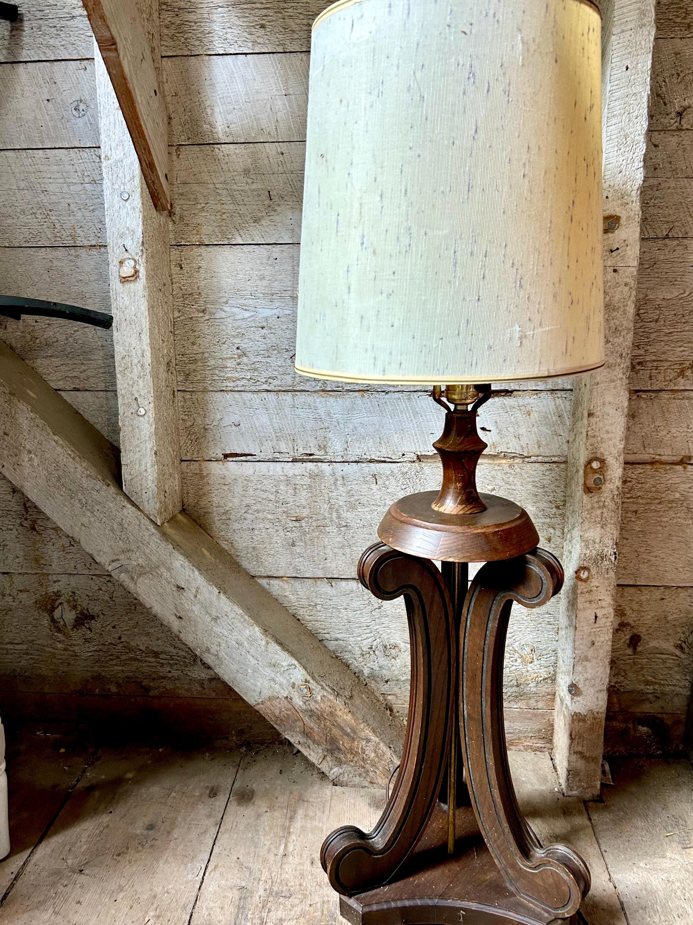 50s Large Wood Lamp - Scrollwork Tall Table Lamp Rustic Decor 