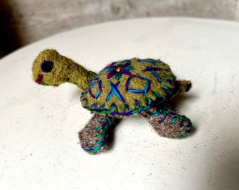 Felted wool turtle needle felting green turtle handmade