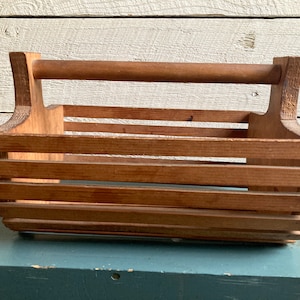 30s Handmade wood basket farmhouse tramp art round wood handle wood slats rustic primitive