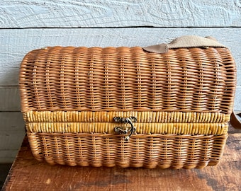 Wine basket Pinic Time wicker basket wine carrier canvas strap