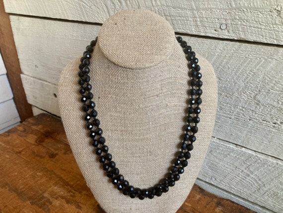 Black Austrian crystal faceted bead double neckla… - image 1