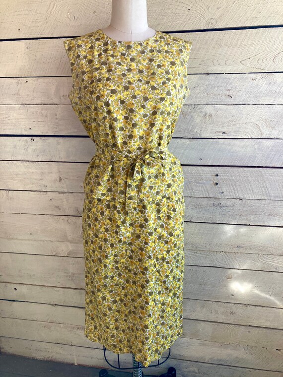 60s Yellow cotton floral print skirt tank jacket … - image 2