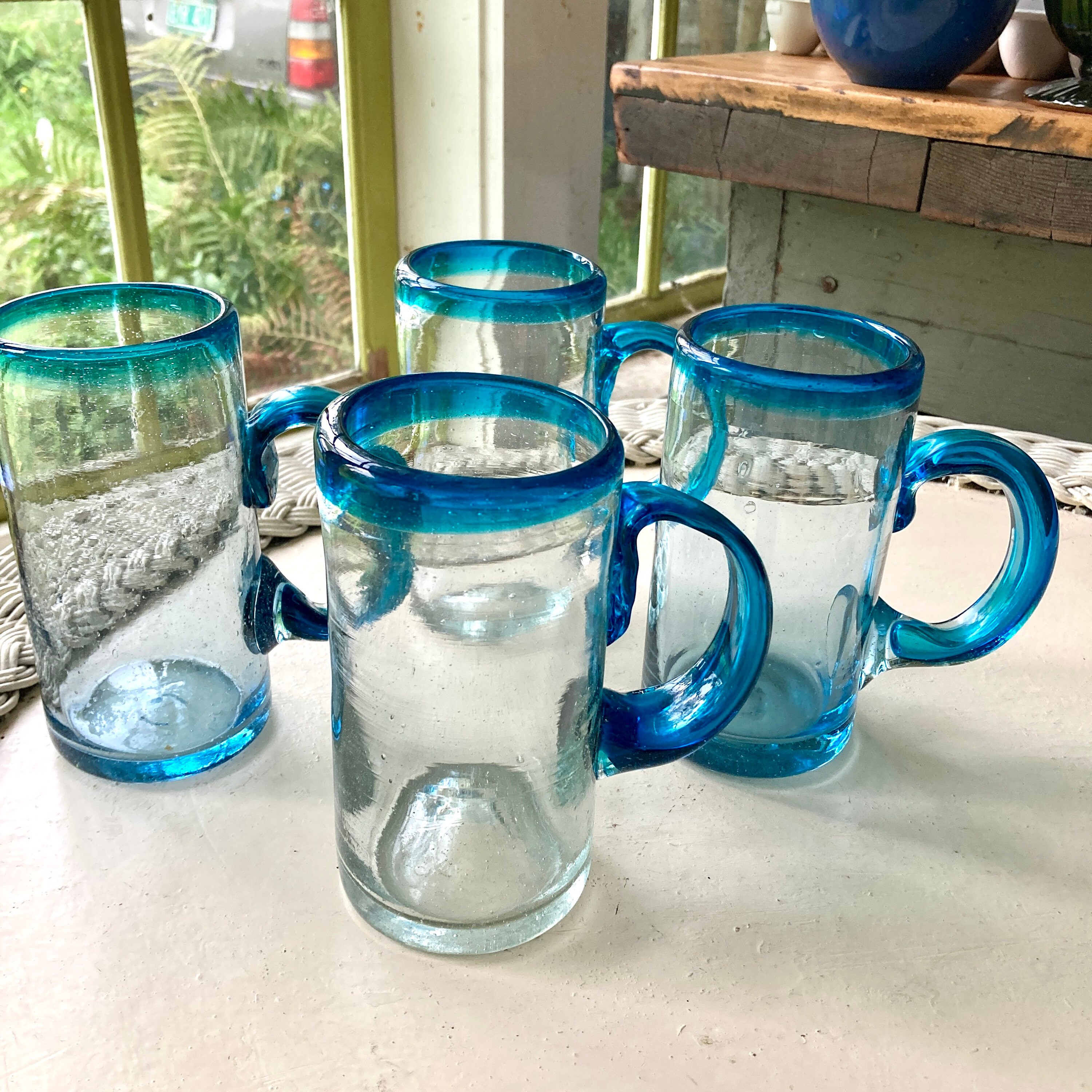 Green Clear Hand Blown Glass Mug Etsy