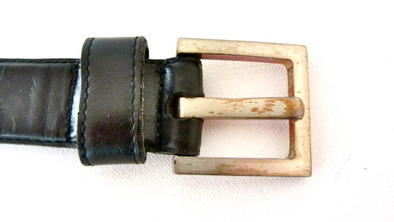 Black Leather Belt - Silver Envelopes - Brass Buc… - image 4
