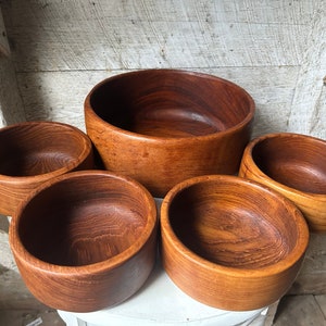 Teak wood salad bowl 4 serving bowls large bowl  4 small bowls